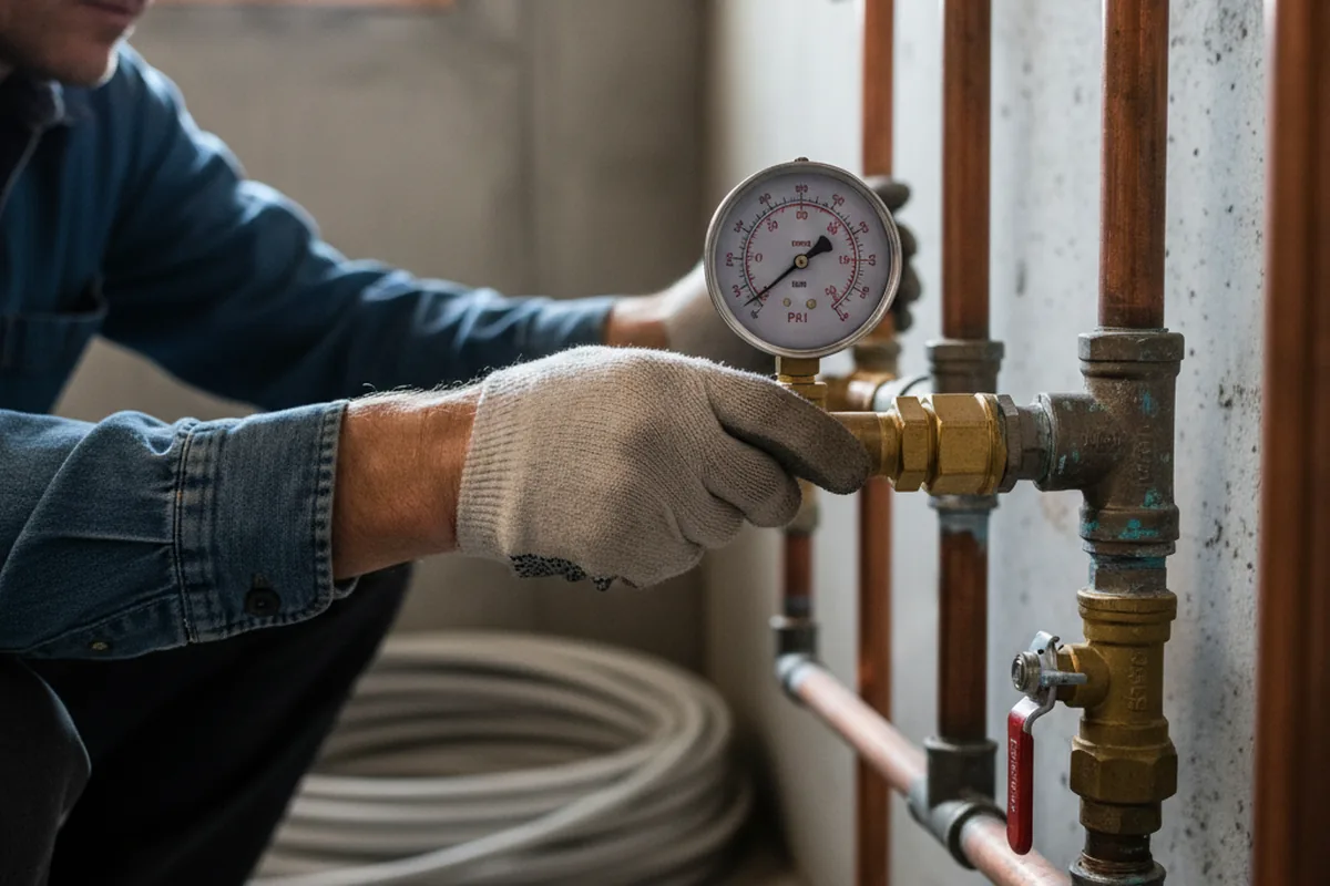 Pressure testing a repaired line during Water Line Repair in Kemah